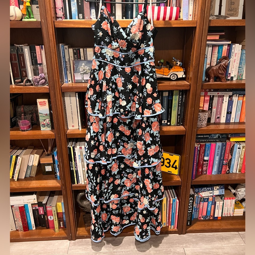 Foxiedox Darlene Ruffle Tiered Floral Sleeveless Long Maxi Dress Size M